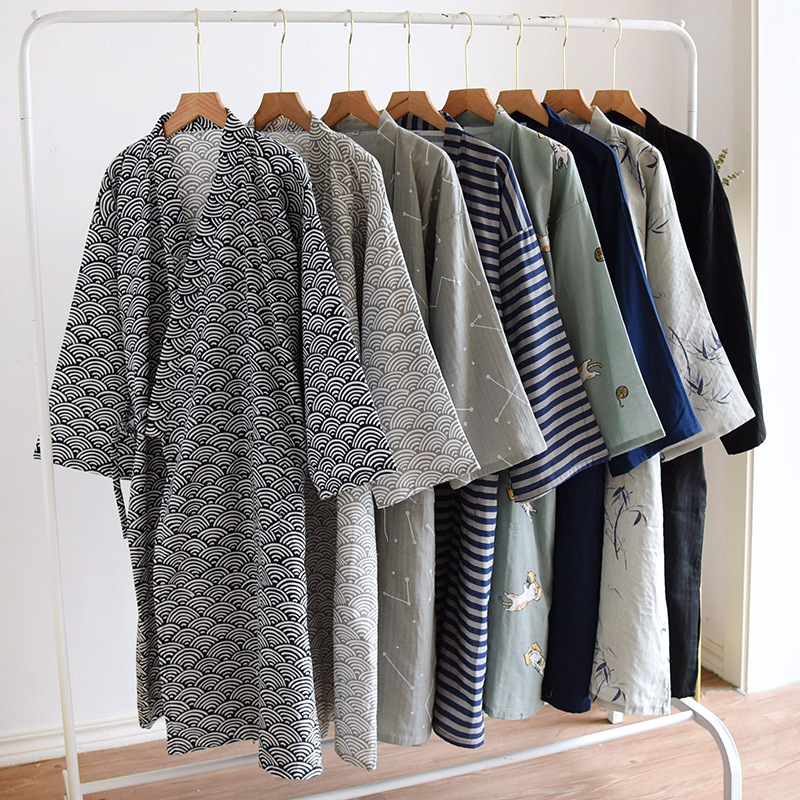 Men'S Kimono Accessories - ญี่ปุ่นผ้าฝ้ายเสื้อคลุมอาบน้ําผู้ชายขนาดใหญ่กิโมโน Nightgown บางชุดนอน Yukata Hot Spring