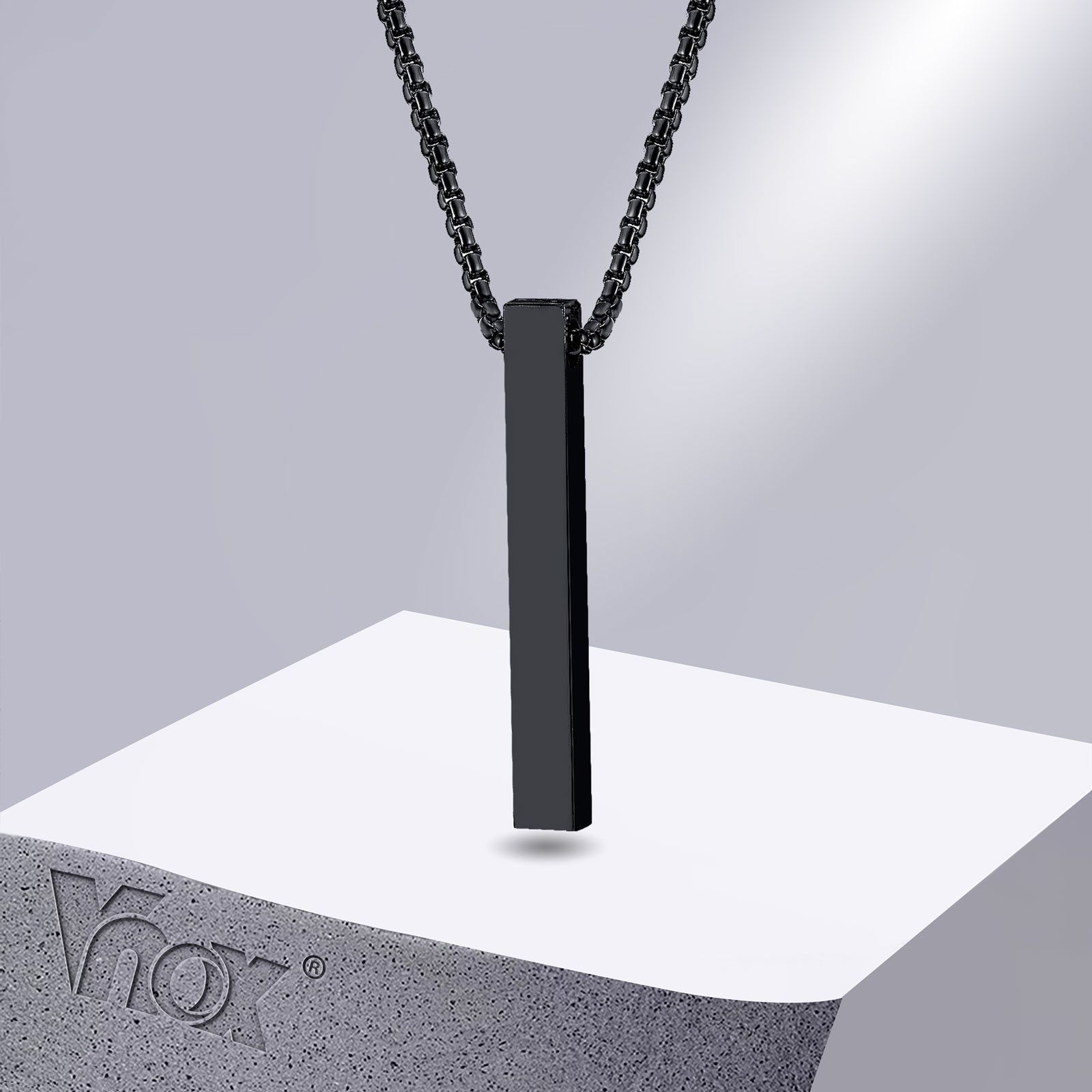 Men Accessories Neck Chain - Vnox 5 มม.สร้อยคอสําหรับผู้ชายผู้หญิง,สแตนเลส 3D จี้บาร์,Minimalist Simple