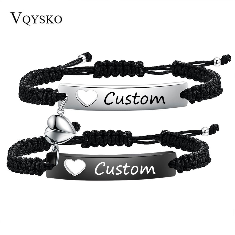 Men Accessories All - สแตนเลสสตีลคู่สร้อยข้อมือชุดสีดําทอหัวใจแม่เหล็กดูดสร้อยข้อมือสําหรับผู้หญิงผู้ชายเครื่องประดับอุปกรณ์เสริม